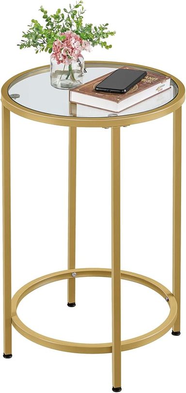 Amazon.com: Yaheetech Glass End Table, Round Side Table, Small Coffee Accent Table Nightstand w/Glass Top & Metal Frame for Living Room/Balcony/Bedroom/Porch/Small Space, Modern Style, Black : Home & Kitchen