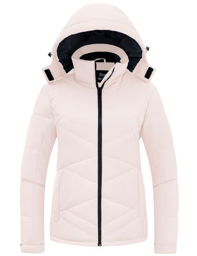 Skieer Women's Waterproof Ski Jacket Warm Snow Winter Coat Mountain Windproof Hooded Raincoat Medium Light Pink