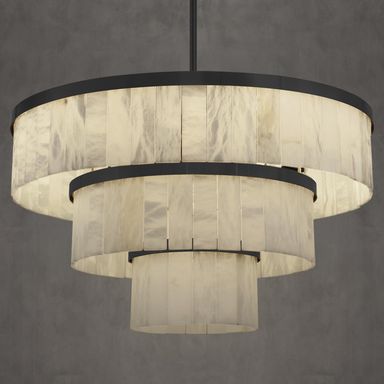 Round Alabaster Chandelier, 3 Tiers Black Marble Chandelier for Dining Room, D34 Modern Living Room Chandeliers Modern High Ceilings Chandeliers for Bedroom, Foyer, Entryway(Include 15 Bulbs) black-D34-round