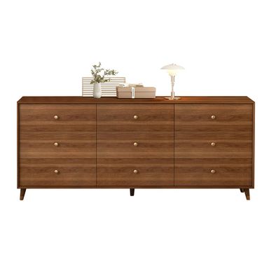 9 Drawer Dresser For Bedroom, 63 Inch Dresser for Closet with Walnut Frame, Modern Solid Wood Chest of Drawers with Natural Texture & Pre-Embedded Slots For TV Stand, Living Room, Hallway, Office Brown-d202-160