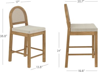 Nathan James Bailey Boucle Upholstered Rattan Bar Stool, Counter Height Stool with Natural Woven Back for Kitchen Island, Light Brown/Cream Boucle, Set of 2