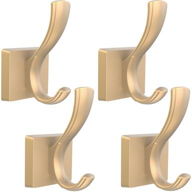 Gold Hooks for Wall, Heavy Duty Thick Aluminum Alloy Entry Coat Hooks for Hanging Key Robe Hat Backpack, Wall Mount Holder Bathroom Kitchen Garage(4 Pack, Gold) 4 Pack Gold