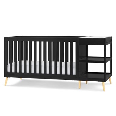 Delta Children Essex 4-in-1 Convertible Crib and Changer, Black Ebony w/Natural Knobs Crib and Changer Ebony