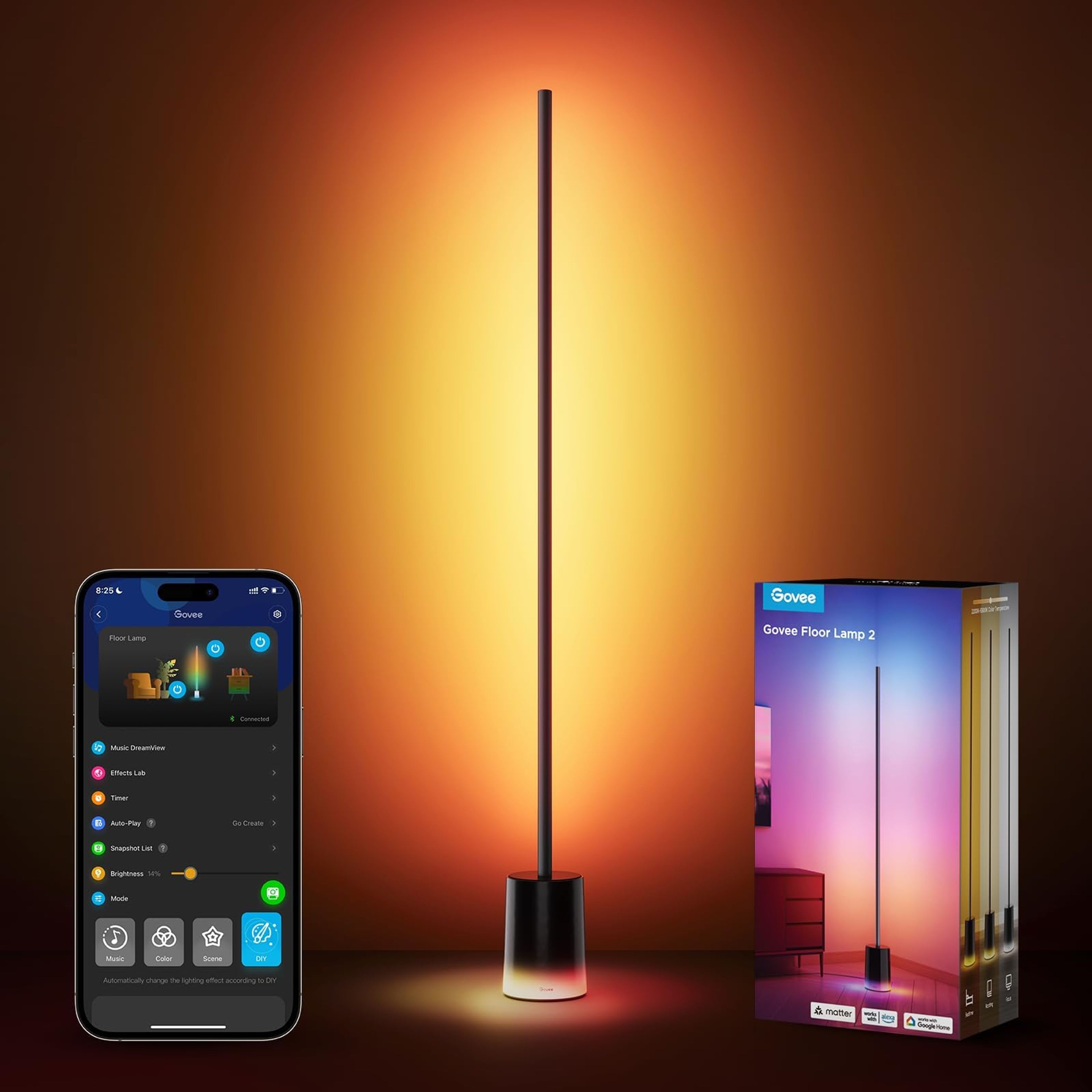 Govee Floor Lamp 2: RGBIC Smart LED with Matter, Alexa, 1725lm Black