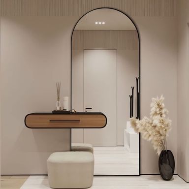 Natsukage Arched Floor Mirror Full Length Large Long Wall Mounted Body Dressing for Bathroom/Bedroom/Living Room Polystyrene Frame(Arched Black, 65'' x 22'') (US-LJ163PS011-BK-NAT-USAM022)