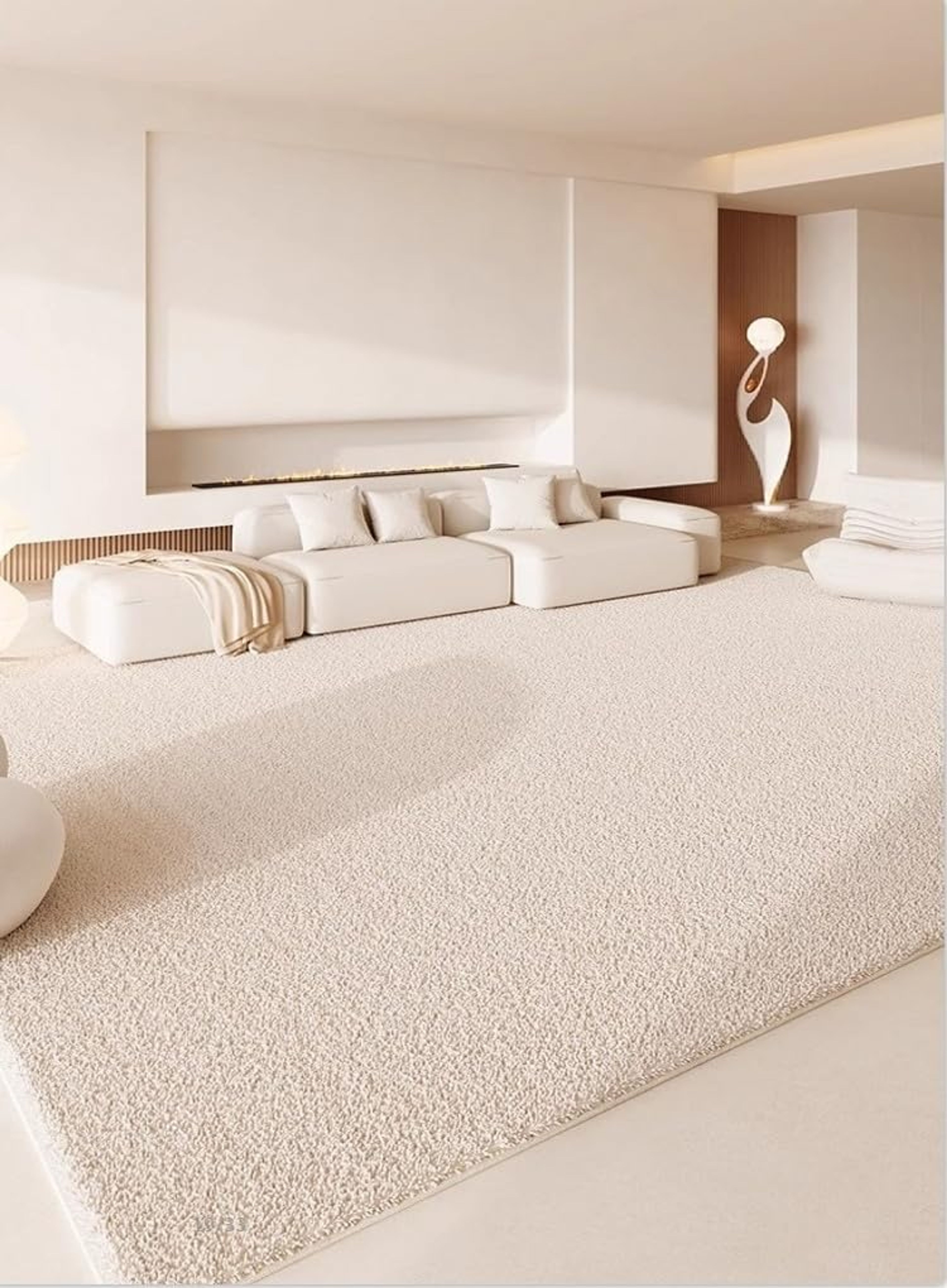 Cream Minimalist 10x14 Washable Area Rug - Non-Slip Faux Wool