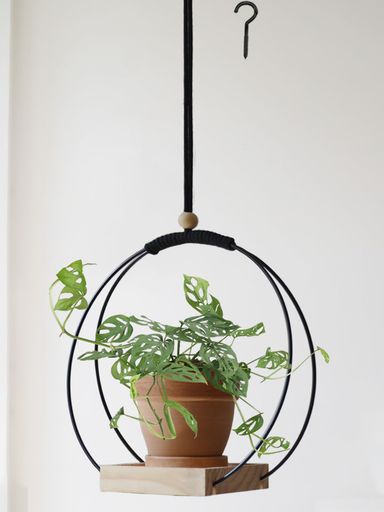 Plant Hanger with Wood Base - Boho Macrame Hanging Plant Holder for Indoor Plants Hanging Planter for Wall /Window/Room Decor Black (Pot & Plant Not Included) Black 1 PACK