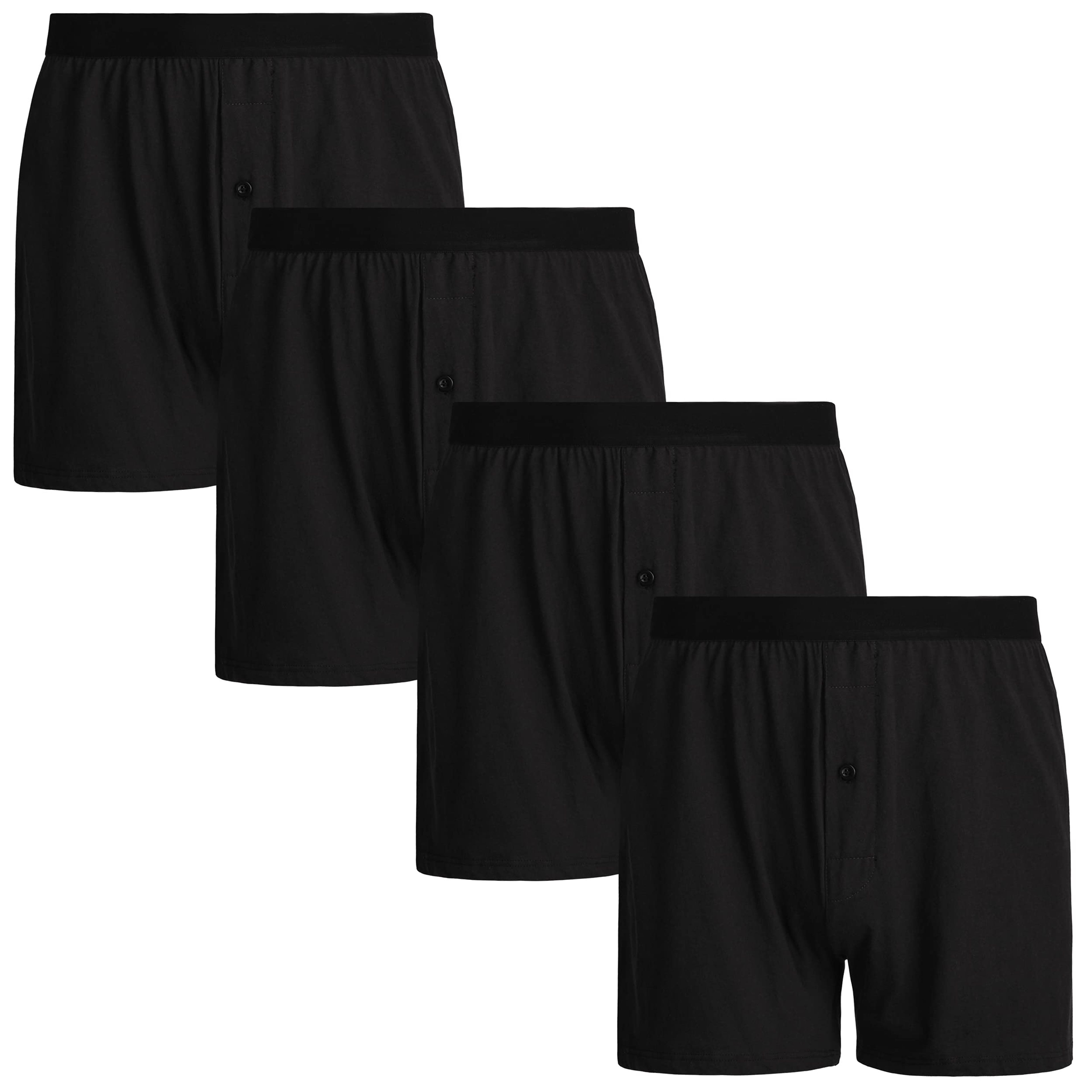 INNERSY Men's Loose Fit Cotton Boxer Shorts 4-Pack Small Black