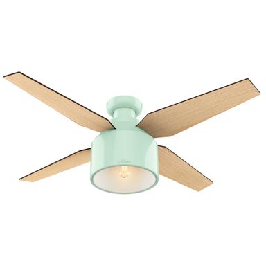 Hunter 52 inch Indoor Ceiling Fan with LED Light and Remote Control - Modern Ceiling Fan, Low Profile Mount, 4 Blades, For Bedroom, Living Room, or Kitchen, Quiet - Cranbrook 59260, Mint Mint finish