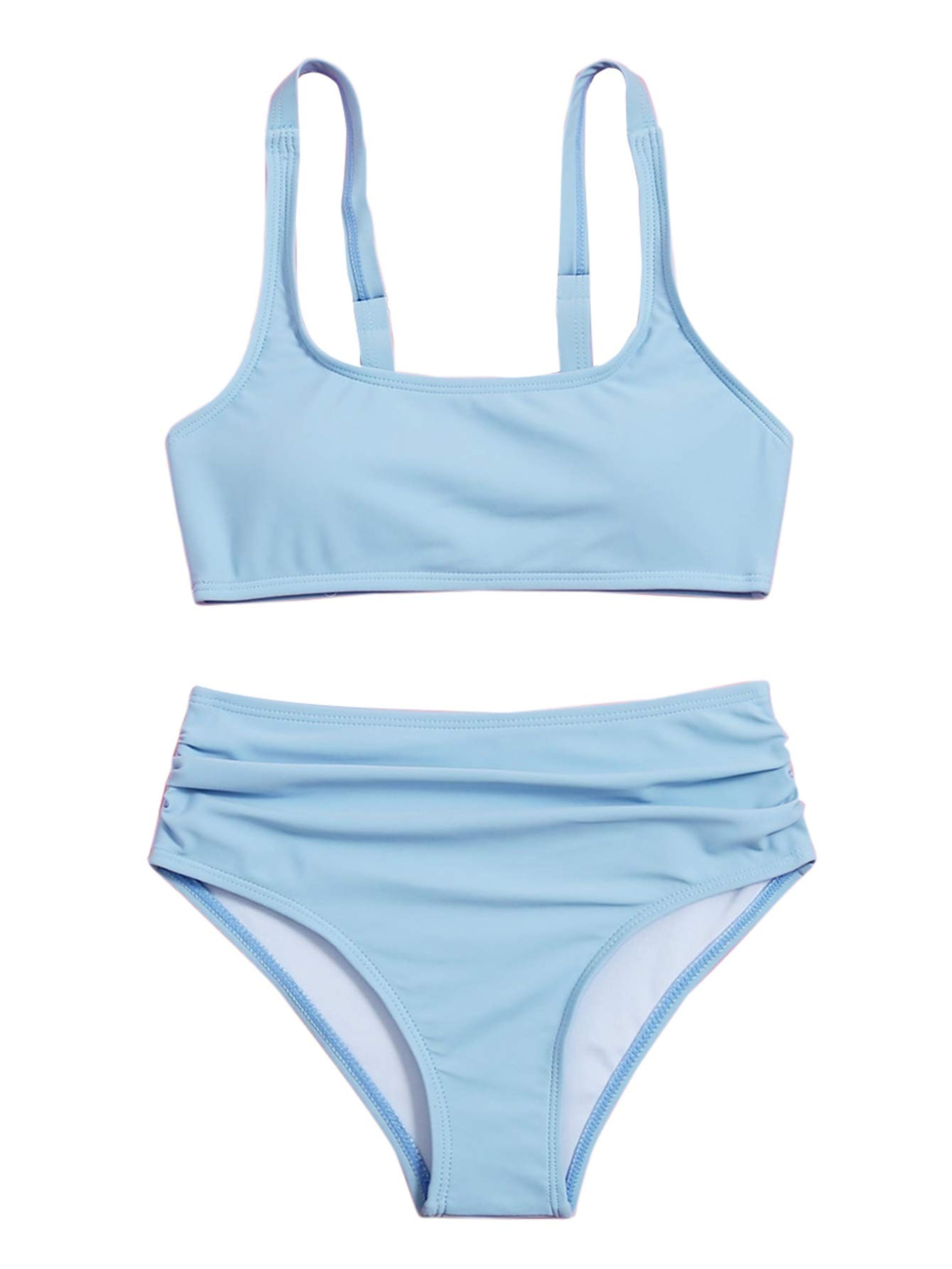 OYOANGLE Girls High Waist 2-Piece Swimsuit Light Blue 11Y