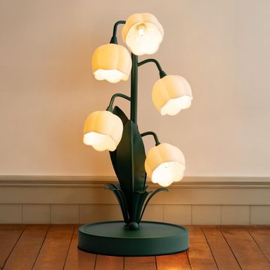 Flower Table Lamp, Lily of The Valley Lamp for Bedside Accent 3 Color Modes Cottagecore Soft Reading Night Light for Bedroom, Corner, Dorm, Entrance Home Vintage Decor (Dark Green) Dark Green Medium