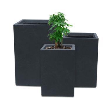 Kante 18.5",15.7",12.6" H Tall Rectangular Concrete Planters Set of 3, Outdoor Indoor Lightweight Plant Pots with Drainage Hole and Rubber Plug, Modern Style for Home Garden Patio, Charcoal Charcoal 18.5",15.7",12.6" H