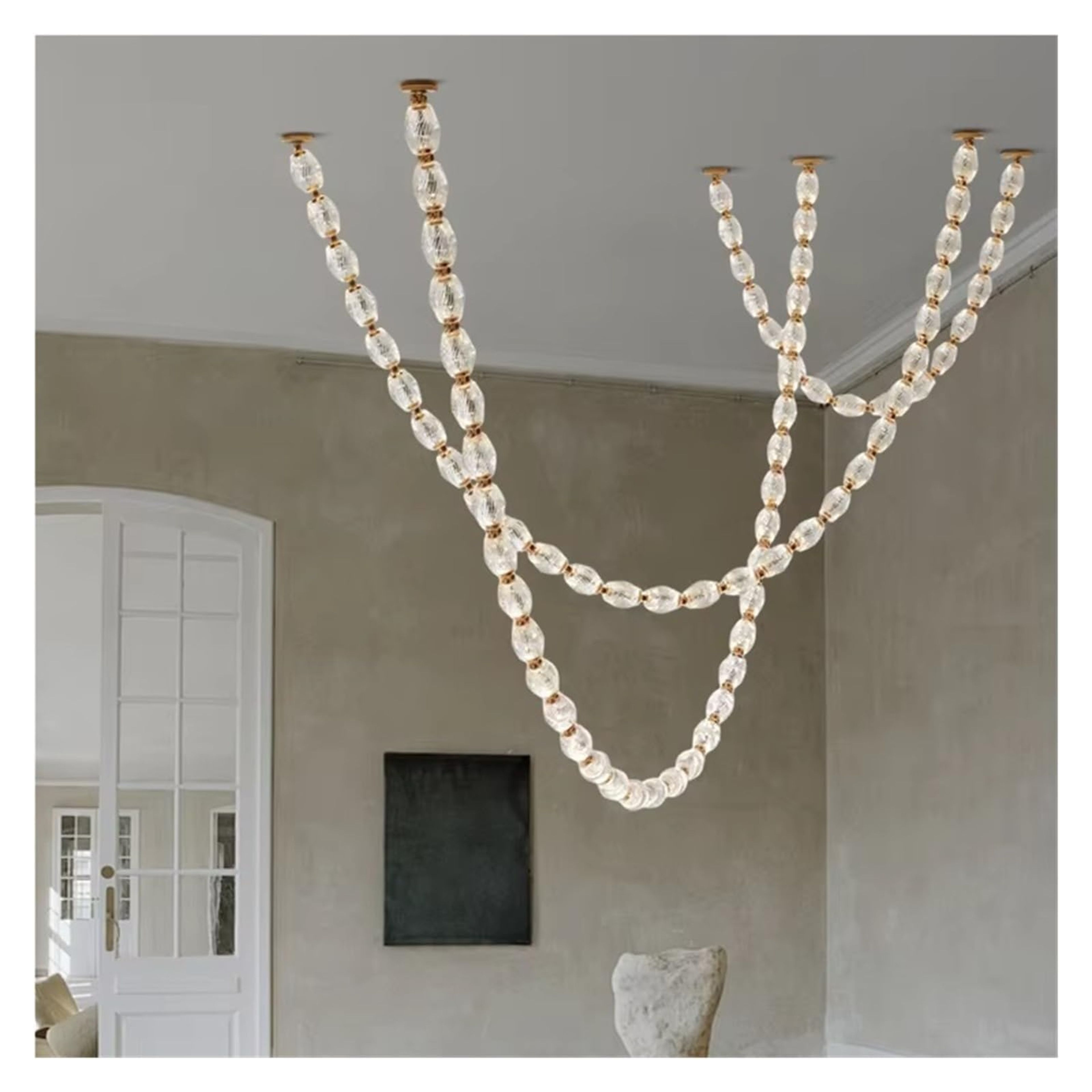 Lámpara Colgante LED Dorado Diamante Regulable para Sala de Estar H230cm