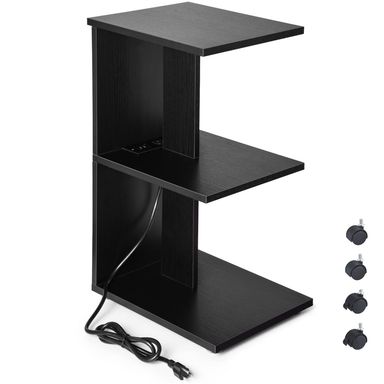 ZGREN End Table with Charging Station, Narrow Side Tables for Small Spaces USB Ports and Outlets Rolling Bedside Nightstand Sofa Couch Slim Shelf Night Stand Living Room, Bedroom, Black