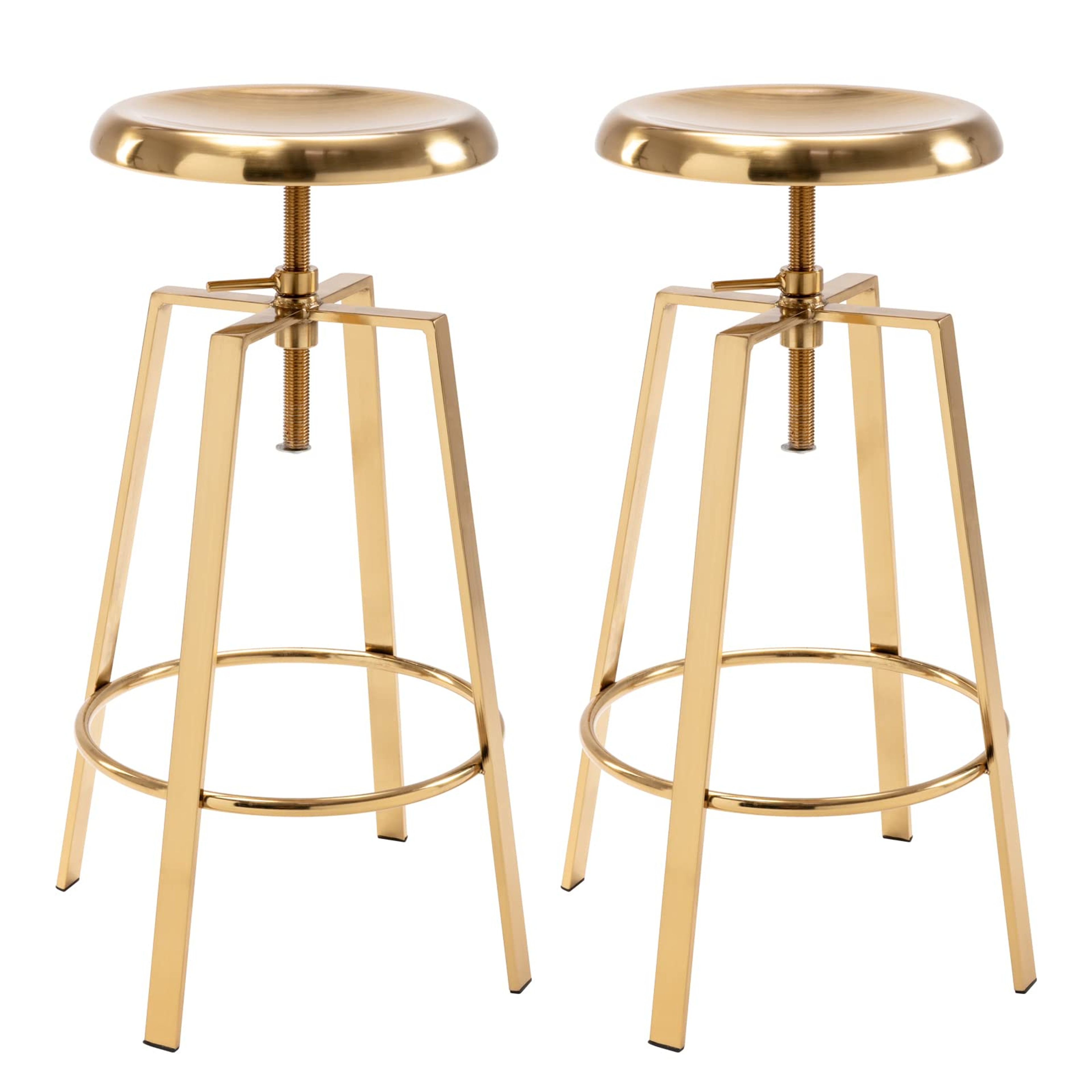 Gold Adjustable Swivel Industrial Bar Stools Set of 2 - Metal Counter Height