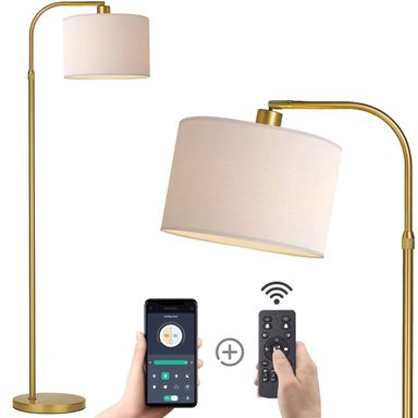 Gold Floor Lamp with Remote Control, Adjustable Height Dimmable Arc Floor Lamp for Living Room, Modern Gold Standing Lamp Dimmable for Bedroom, Office, 1000 Lumens LED Smart Bulb Included, Gold-Remote