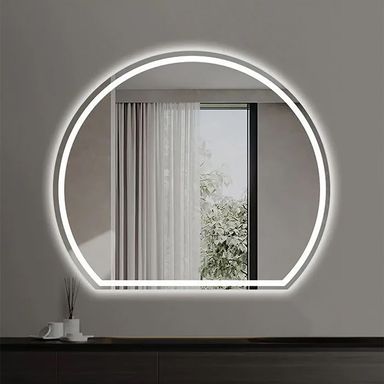 Semicircular Smart Bathroom Mirror, Half Moon LED Vanity Mirror, HD Anti-Fog Wall Mirror, 3-Color Dimmable Decorative Mirror 50cm