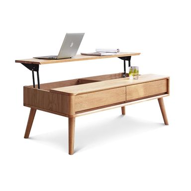 Lift Top Coffee Table with Storage - 100% Solid Oak Wood Lift Coffee Table - 39 Inch Wooden Coffee Table for Living,Dining and Working