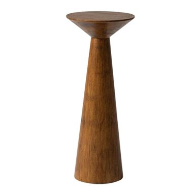 COZAYH 22.8” Tall Round Martini End Table, Walnut – Solid Pine Wood Pedestal Accent Drink Stand with Tapered Base – Farmhouse Modern Furniture for Living Room, Bedroom & Small Spaces