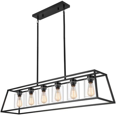 Rectangle Chandeliers for Dining Room | 6-Lights Black Dining Room Light Fixture with Clear Glass Shade | Apply to Kitchen Chandeliers Over Table Black L48" - 6 Light