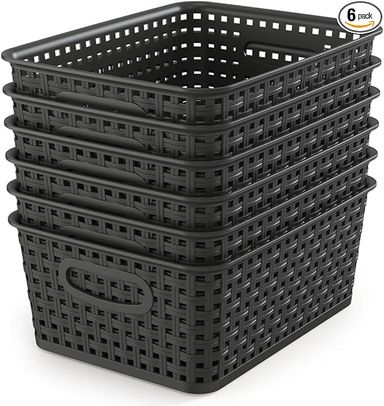 Amazon.com: WYT Woven Storage Organizer Basket, 6-Pack Black Plastic Weave Baskets, 10.1 x 7.55 x 4.1 : Home & Kitchen