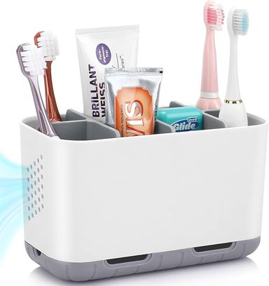 Amazon.com: Boperzi Toothbrush and Toothpaste Holder Drainage for Bathroom Countertop with Adjustable Dividers, Large Toothpaste Caddy Organizer Storage Rustic Decor Set Anti-Slip for Shower,Family,Kids Gray : Home & Kitchen