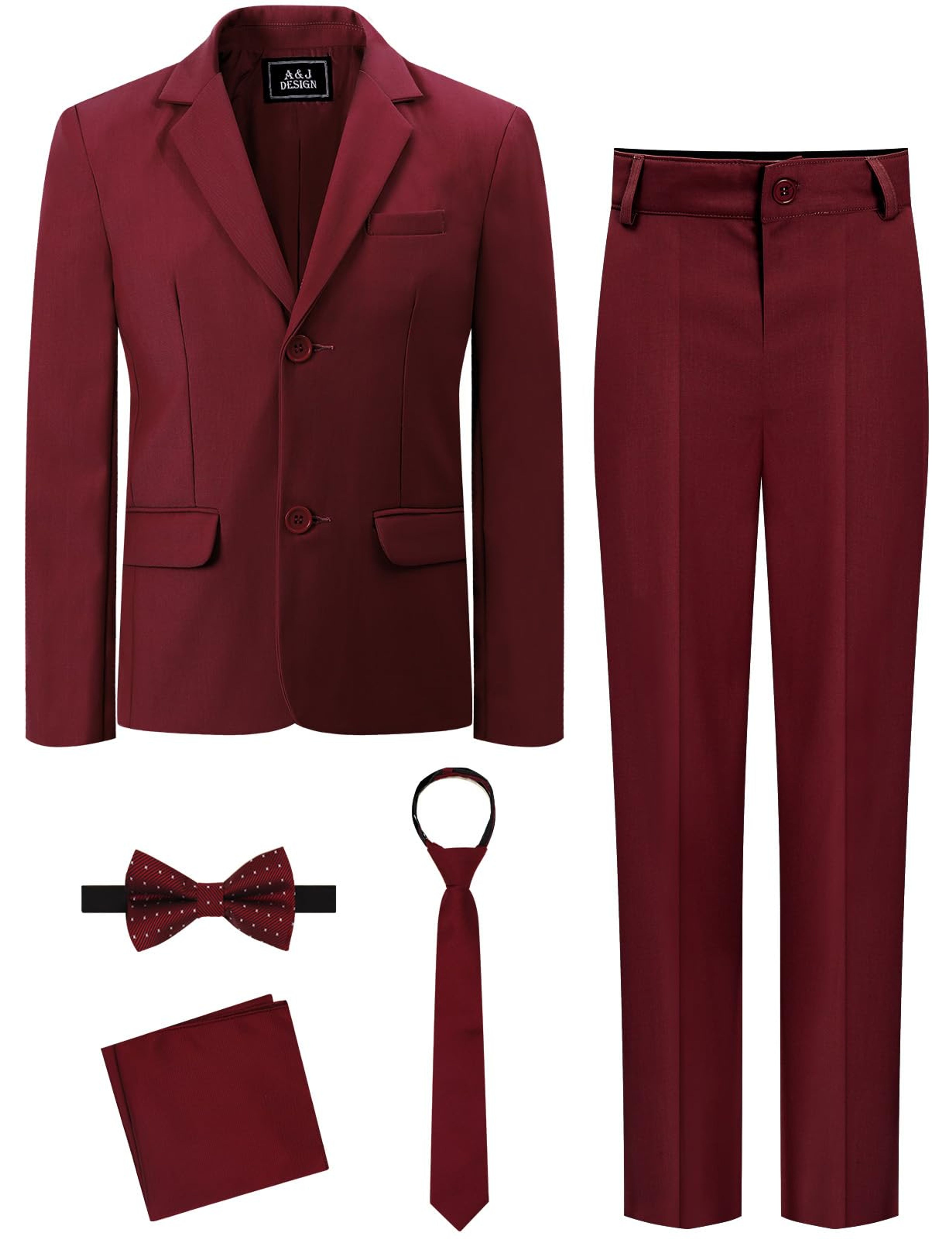 Burgundy Boys Formal Suit Set 5-Piece Age 6-16 A&J Design