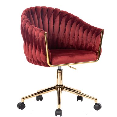 Velvet Office Chair, Vanity Chairs with Wheels, 360° Swivel Velvet Home Office Desk Chair, Accent Chair Makeup Vanity Chair for Bedroom, Living Room(Red)
