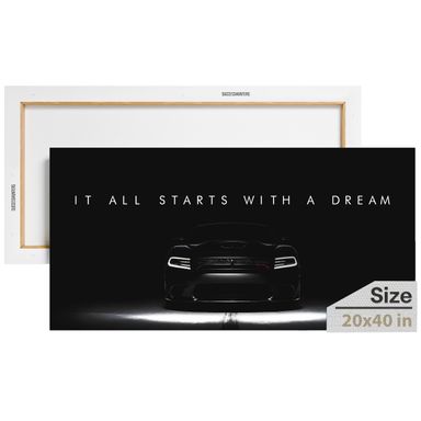 Motivational Wall Art for Office, Super Car Art Canvas, Inspirational Automotive Decor for Hellcat Sportscar Lovers, Motivational Wall Decor for Office and Home, Inspiring Car Poster (40 X 20 in)