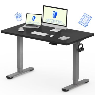 FLEXISPOT E1 Plus ONE PIECE Electric Standing Desk Height Adjustable Sit Stand Desk with Memory Smart Panel Backpack Hook, Home Office(120 * 60cm, Gray Frame+Black Desktop) 120*60cm Silver Frame+black Desktop