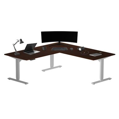 Progressive Desk Standing Desk: FLT-05, DT-4224-RW, DT-7230-RW-D80, DA-10-Black 1 Kit Roasted Walnut Gray Frame