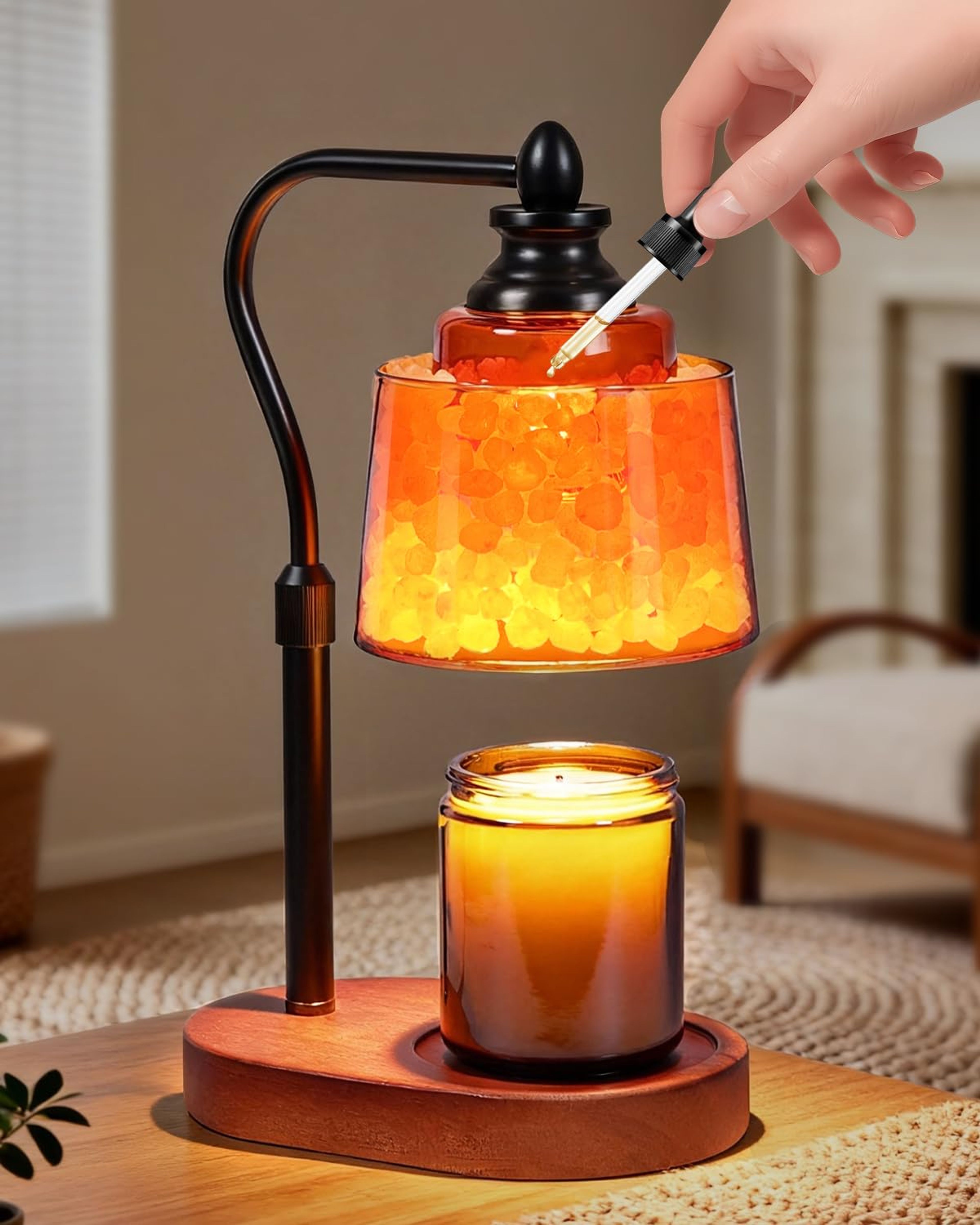 3-in-1 Dimmable Candle Warmer Lamp with Himalayan Salt & Diffuser (Black)