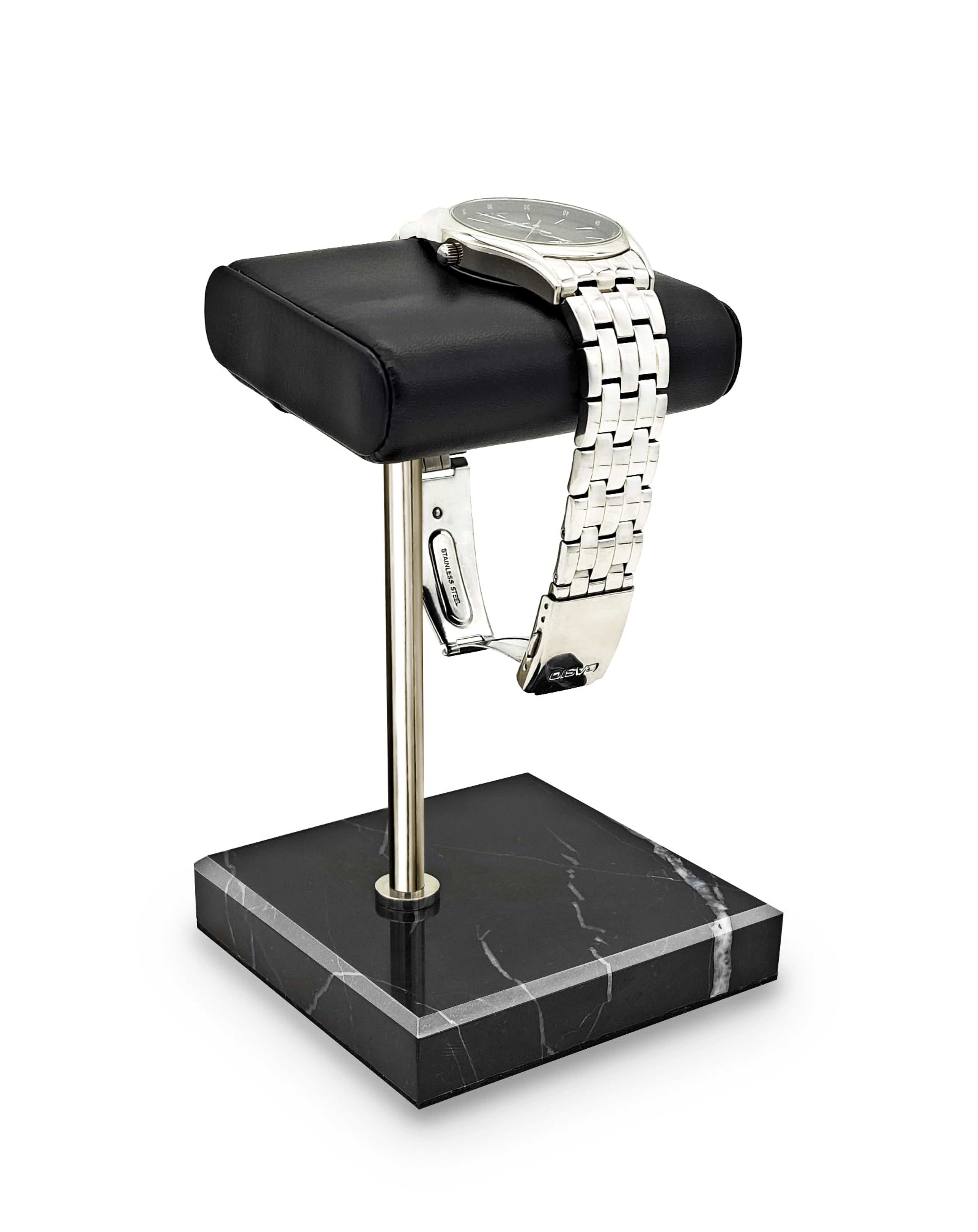 Handcrafted Marble Watch Stand with PU Leather Tray - Men's Gift