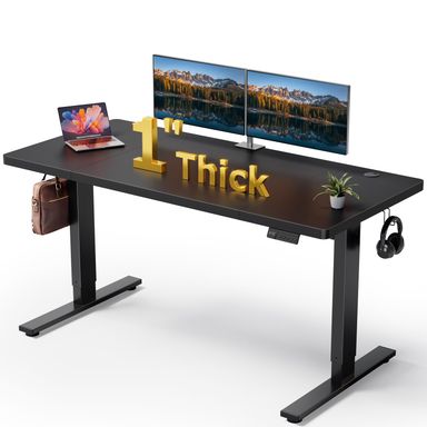 Electric Standing Desk Adjustable - 60x28 Inch Sit Stand Desk with 1 Inch Thick Tabletop, Double Beam Frame, 3 Memory Height Adjustment, Cable Management for Home Office Black Top / Black Frame 60 x 28 Inch