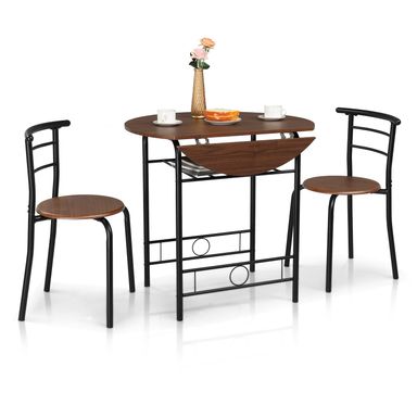 VINGLI 31.5" Drop Leaf Dining Table Set 3 Pieces for Small Space,Small Kitchen Table Set for 2,Round Folding Table with 2 Chairs for Home,Kitchen,Apartment,Black&Brown
