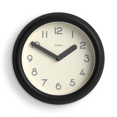 JONES CLOCKS® Fuze Wall Clock | Small Round Clock | Black | Playful Modern Design with Soft sculptural Presence | Ideal for Kitchens Living Rooms Kid's bedrooms
