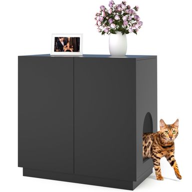 Litter Box Enclosure, Large Litter Box Furniture, Modern Cat Litter Box Enclosure Furniture with Storage, Side Cabinet (Black)