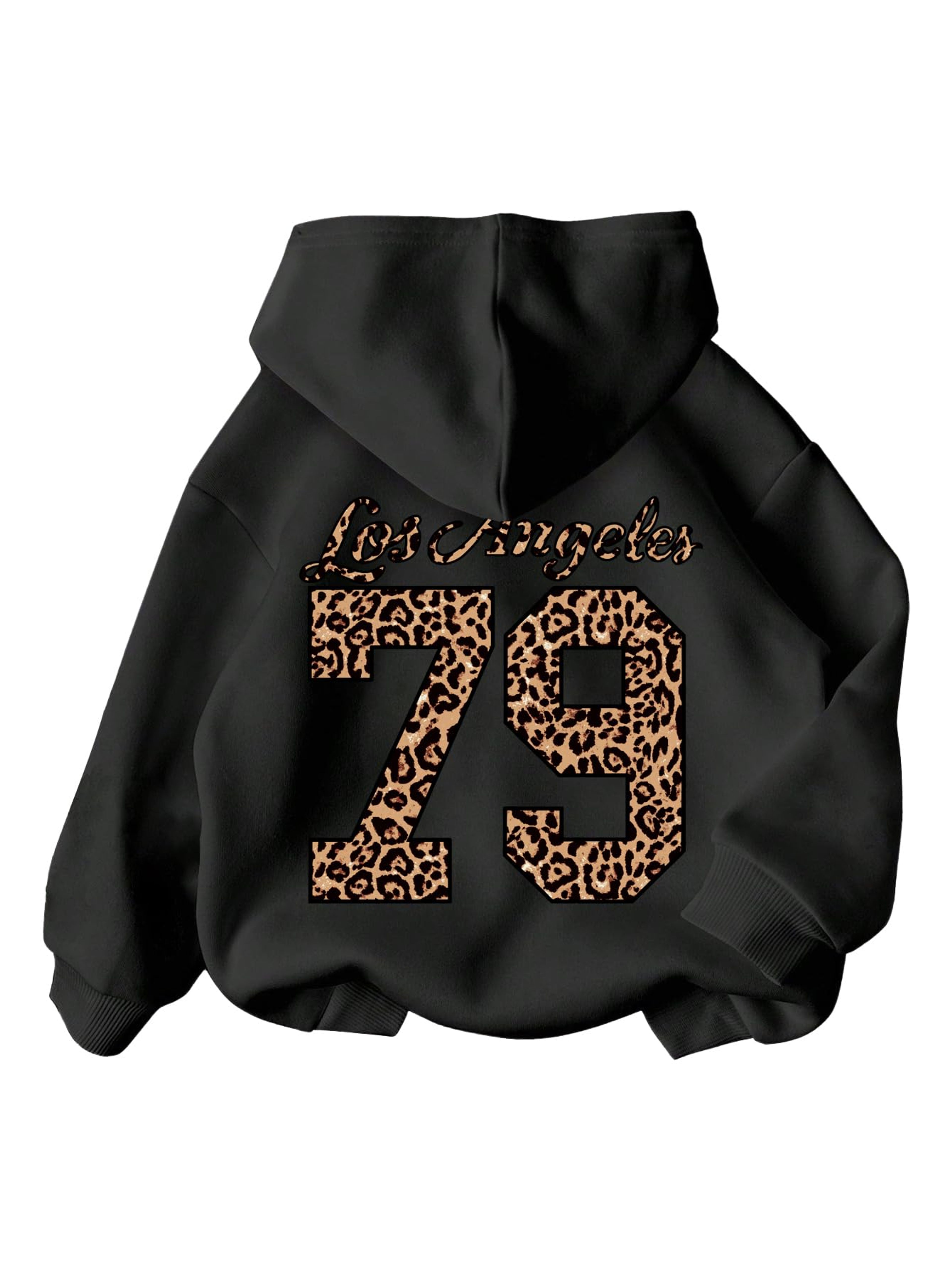 Cute Girls Bow Cheetah Leopard Print Hoodie Sweatshirt Black 10-12