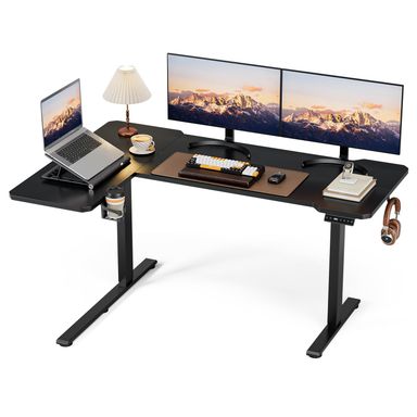 Acrolix Electric Standing Desk L-Shaped Reversible Height Adjustable Gaming Desk Sit-Stand Corner Desk for Home Office with Splice Board, Carbon Top