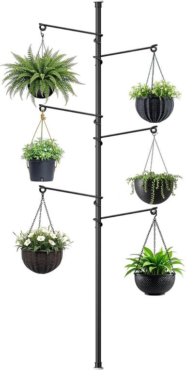 Amazon.com: Zononoca Tension Rod Plant Stand, Plant Poles for Hanging Plants Indoor, Metal Floor to Ceiling Hanging Plants Stand, Tension Pole Plant Stand with 6 Hooks (Fit 3.6-10ft) : Patio, Lawn & Garden