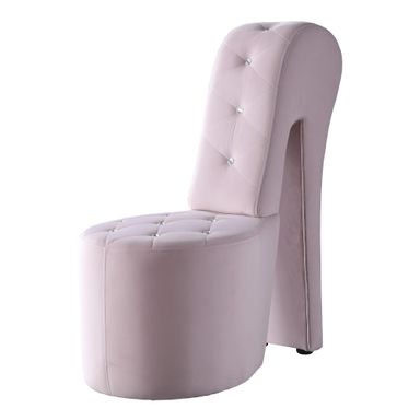 Tristam 40" Modern Glam High Heel Lounge Chair, Armless Chair with Upholstered Crystal-like Buttons and Diamond Stitching, Comfortable Indoor Seating for Bedroom, Living Room (Velvet, Pink)