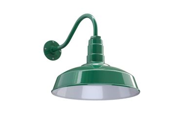 Steel Lighting Co. Gardena Barn Light | Outdoor Wall Mounted | 16" Dome | 16" Gooseneck | Farmhouse Light Made in America | Green Exterior/White Interior