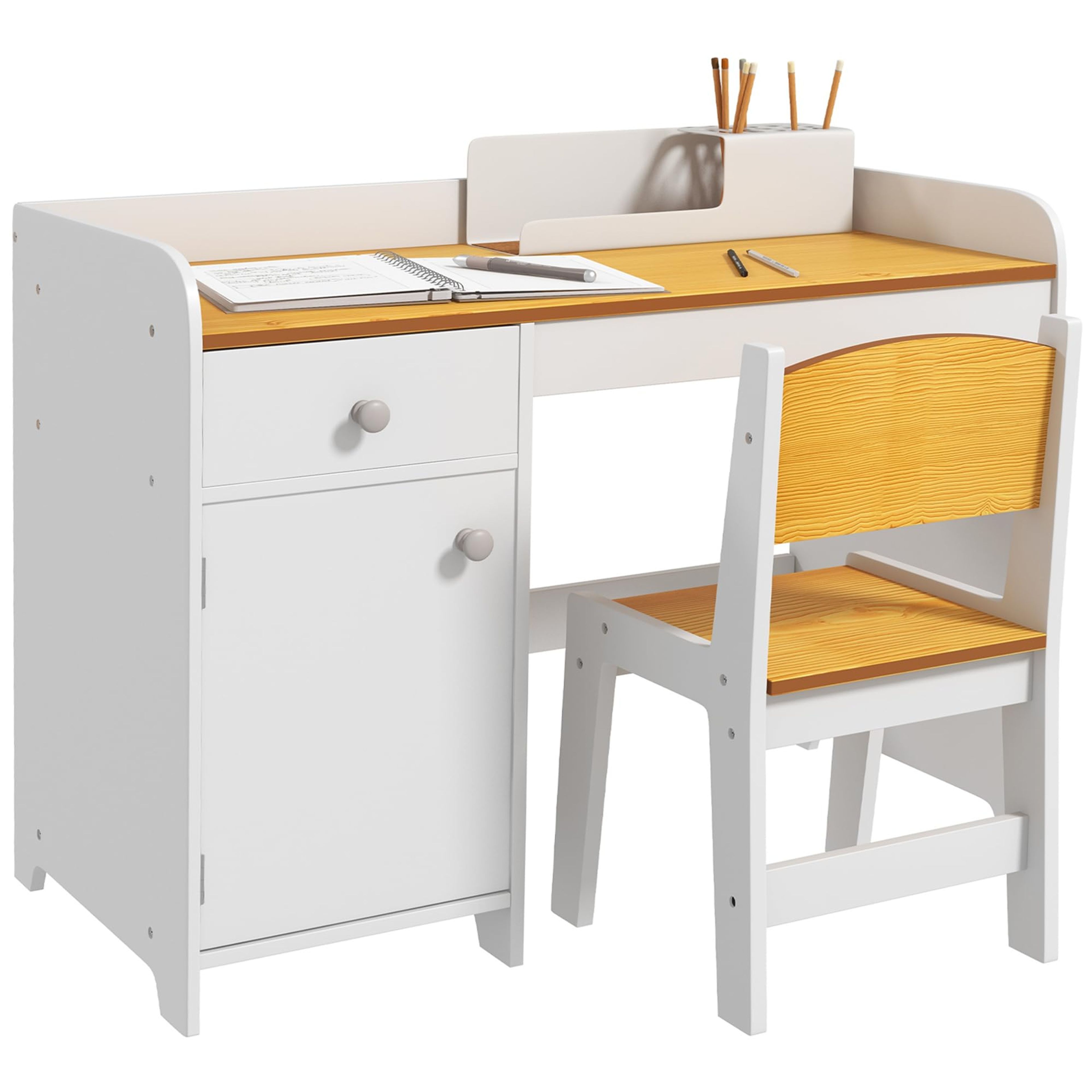 Qaba Kids Desk and Chair Set with Storage, White