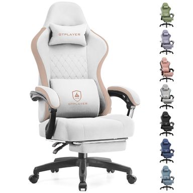 GTPLAYER Gaming Chair, Computer Office Chair with Pocket Spring Cushion, Linkage Armrests and Footrest, High Back Ergonomic Computer Chair with Lumbar Support Task Chair with Footrest Ivorywhite