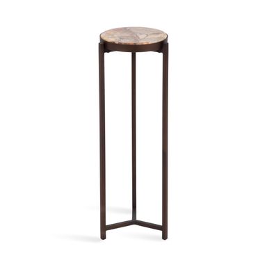 Kate and Laurel Aguilar Modern Drink Table, 9 x 9 x 23, Brass with Clear Glass, Detailed Glass Accent Table for Small Spaces