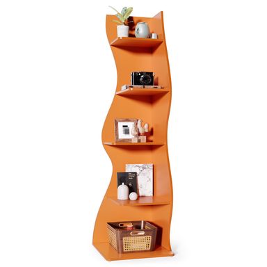 LITTLE TREE Small Corner Shelf, Modern 5-Tier Wall Corner Bookshelf, Stylish Bookcase Storage Rack for Small Space, Living Room, Bedroom Orange