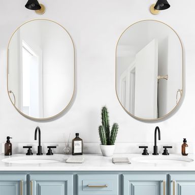 Oval Bathroom Mirror Capsule Wall Vanity Mirror, 2 Pieces 20"x30" Pill Mirrors Wall Mounted Mirror, Large Modern Mirror with Gold Metal Frame, Decor for Entryway, Bedroom, Living Room