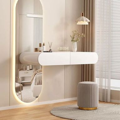 Floating Dressing Table with Drawers, Wall-Mounted Vanity Desk, Corner Desk for Bedroom, Bathroom, Hairdressers (Small)