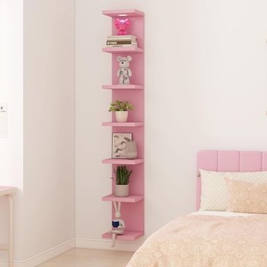 Versatile 7 Tier Wall Shelf Unit,Pink Lack Wall Shelf,Display Floating Shelf with LED Remote Control Light 7 Tier Pink