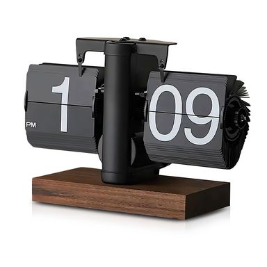 Flip Desk Clock - Retro Digital Flip Table Clock - Mid Century Modern Decor Auto Battery Powered Gear Operated for Room, Home, Office Black